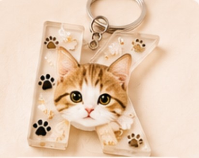 Letter K keychain with a kitten